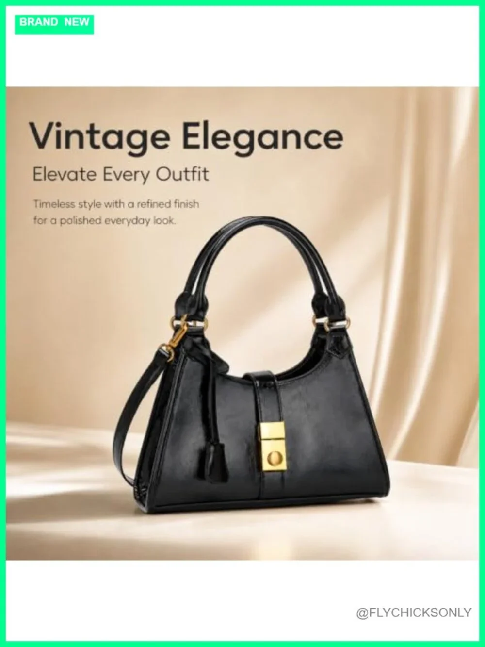 Vintage Vegan Leather Hobo Bag with Gold Push Lock & Inner Pouch